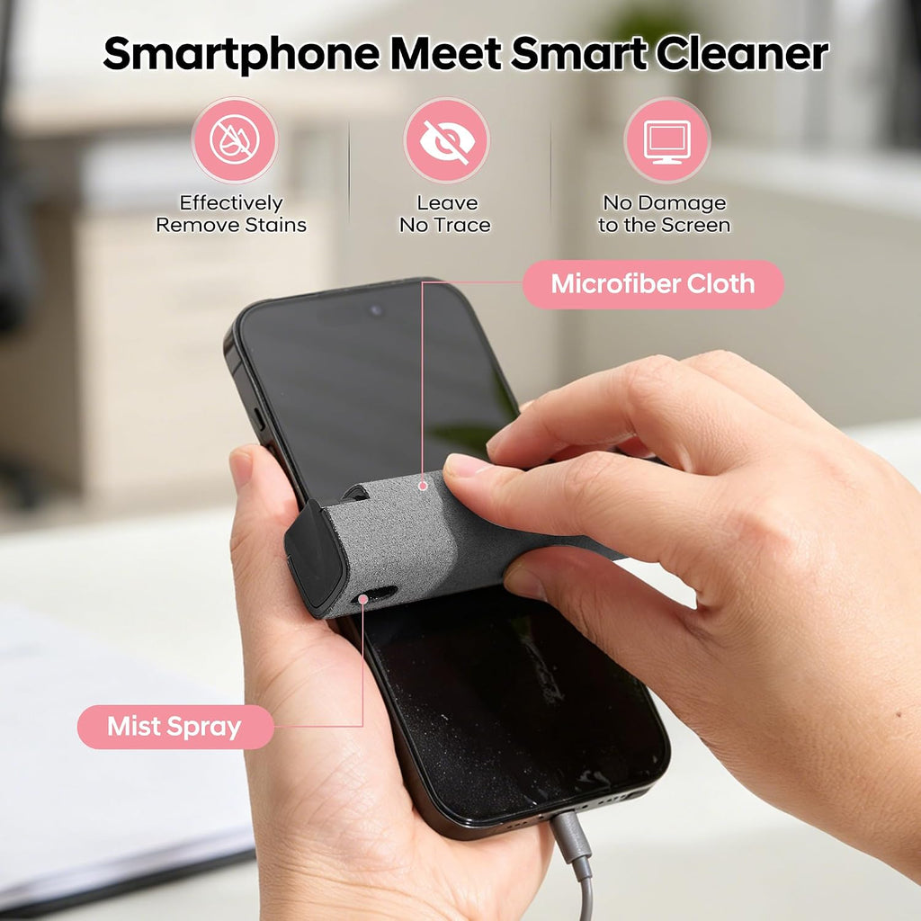 Touchscreen Screen Cleaner Spray, for Phones Ipad Car (Grey) | Two-In-One Spray & Microfiber Cloth, Streak-Free Finish, Ideal for Phone, Laptop, Macbook & Car Touchscreens