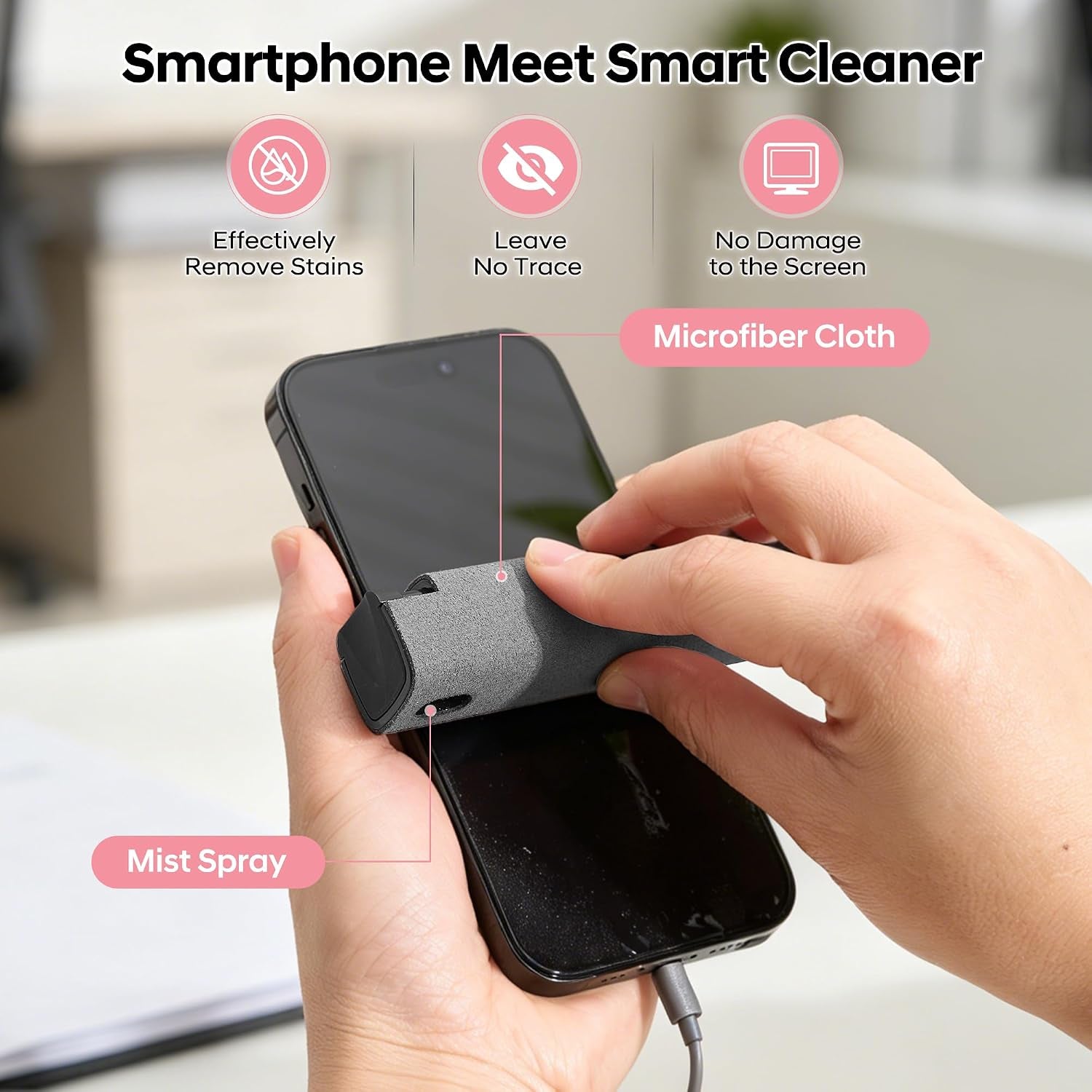 Touchscreen Screen Cleaner Spray, for Phones Ipad Car (Grey) | Two-In-One Spray & Microfiber Cloth, Streak-Free Finish, Ideal for Phone, Laptop, Macbook & Car Touchscreens