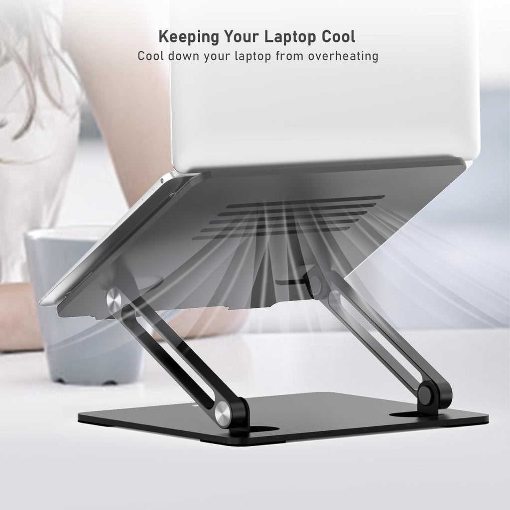 Laptop Stand, Adjustable Aluminum Desktop Riser, up to 15 Inches, Black | Slide-Proof Silicone Pads and Protective Hooks Provide Stable Support for Macbook, Notebooks and Laptops up to 15 Inches
