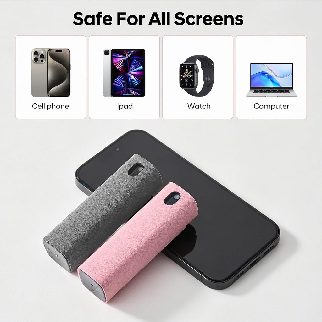 Touchscreen Screen Cleaner Spray, for Phones Ipad Car (Grey) | Two-In-One Spray & Microfiber Cloth, Streak-Free Finish, Ideal for Phone, Laptop, Macbook & Car Touchscreens