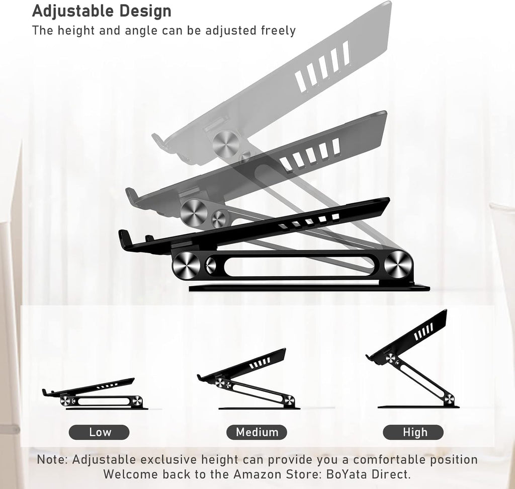 Laptop Stand, Adjustable Aluminum Desktop Riser, up to 15 Inches, Black | Slide-Proof Silicone Pads and Protective Hooks Provide Stable Support for Macbook, Notebooks and Laptops up to 15 Inches