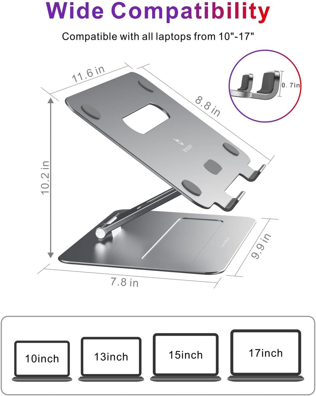 Adjustable Macbook Laptop Stand for Desk | Ergonomic Aluminum Laptop Riser with Heat-Vent, Compatible for 10-17" Laptops, Space Grey