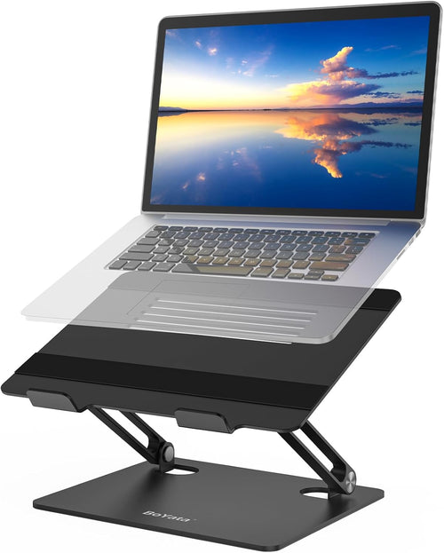 Laptop Stand, Adjustable Aluminum Desktop Riser, up to 15 Inches, Black | Slide-Proof Silicone Pads and Protective Hooks Provide Stable Support for Macbook, Notebooks and Laptops up to 15 Inches