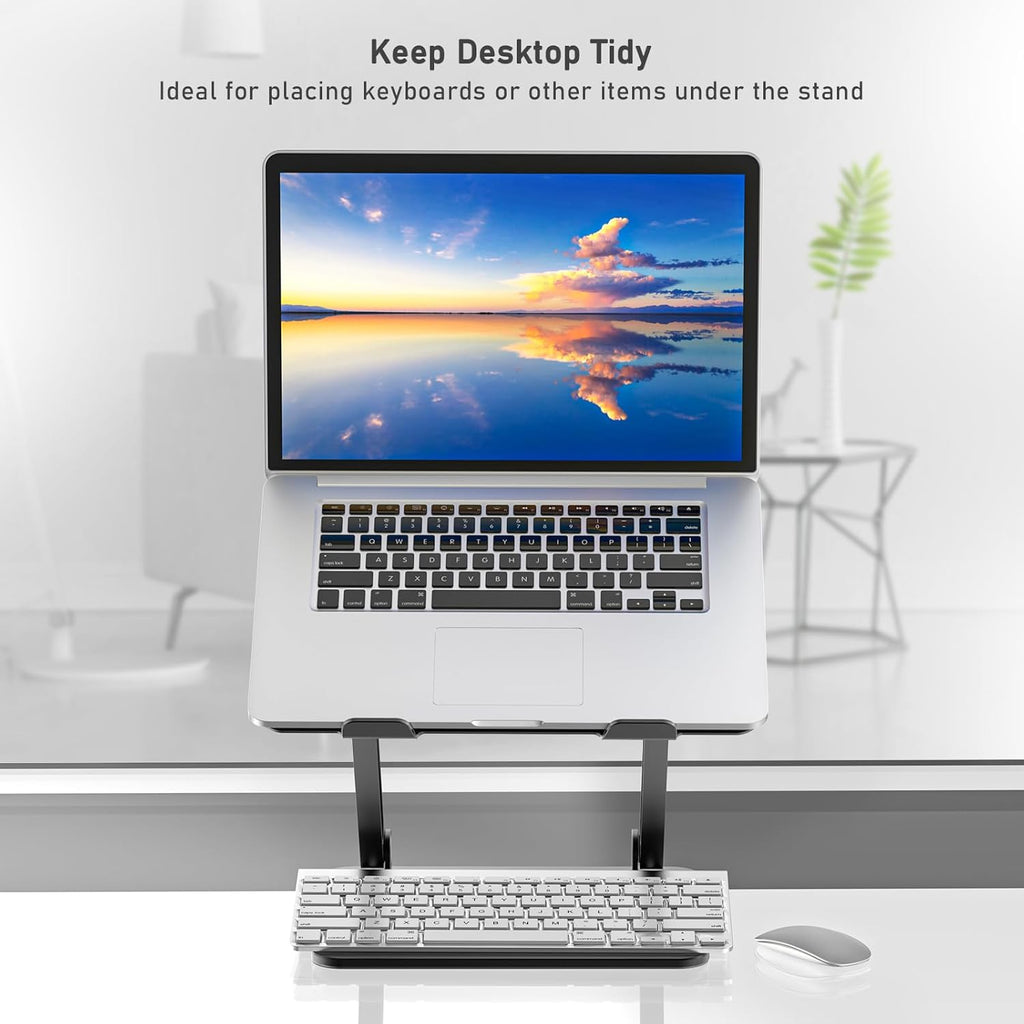 Laptop Stand, Adjustable Aluminum Desktop Riser, up to 15 Inches, Black | Slide-Proof Silicone Pads and Protective Hooks Provide Stable Support for Macbook, Notebooks and Laptops up to 15 Inches